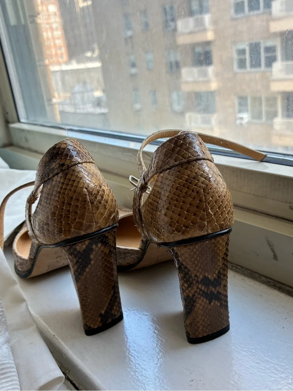 Fendi Brown Snakeskin Pointed-Toe Ankle-Strap Pumps